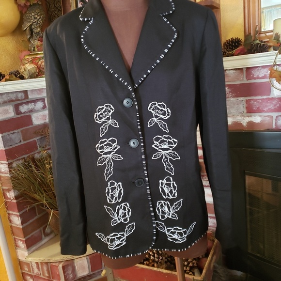 MARY MCFADDEN EMBROIDERED BLACK BLAZER 10 - Picture 1 of 8